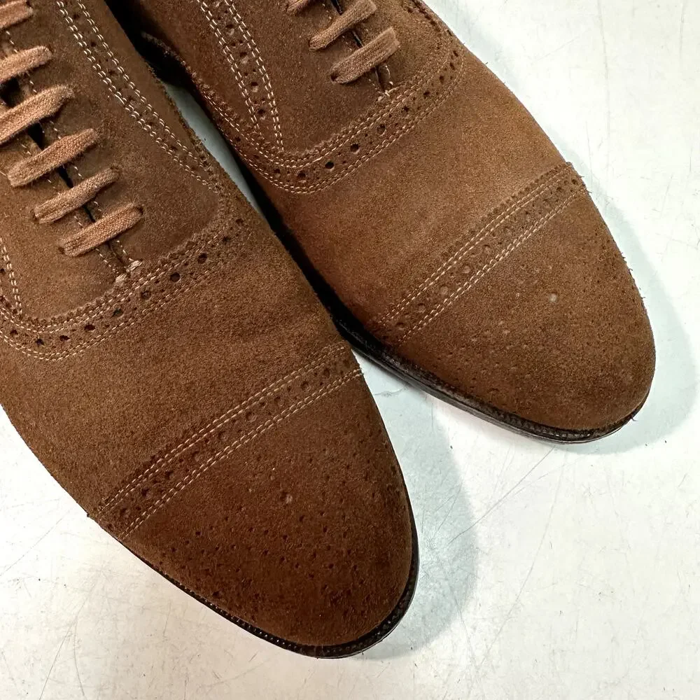 NEW HEELS Ralph Lauren Brown Suede Oxford Brogue Captoe Bench Made in USA 10.5 C
